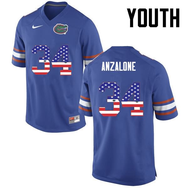 Youth NCAA Florida Gators Alex Anzalone #34 Stitched Authentic USA Flag Fashion Nike Blue College Football Jersey TDI7765LZ